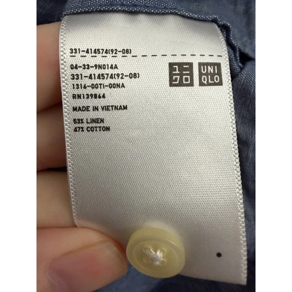 Uniqlo Mens XL Blue Linen Cotton Blend Short Sleeve Button Down Shirt 414574 - Picture 5 of 6